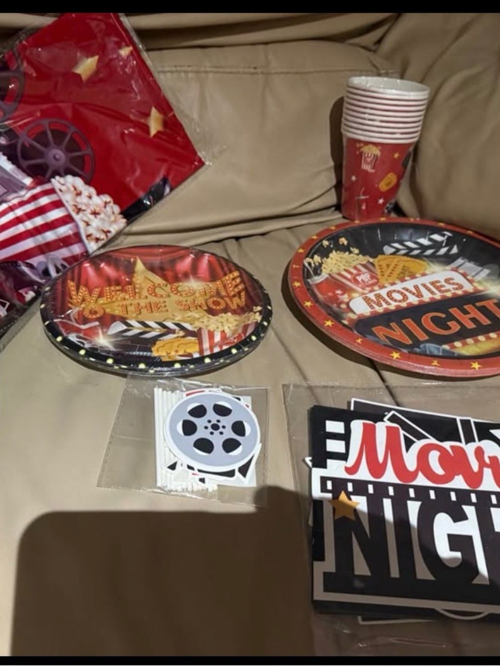 Movie Night Party Paper Plates & Cups - Red/Black Theme birthday